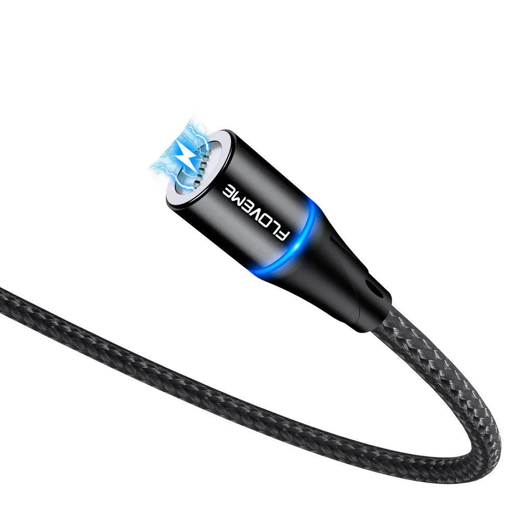 3A fast charge magnetic data cable with LED indicators in black, red, or silver colours