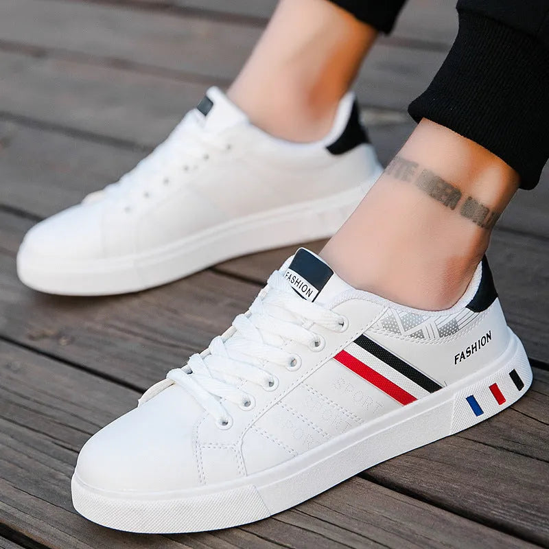 Men's sports shoes in black, grey, or white colours with UK sizing information and foot length chart