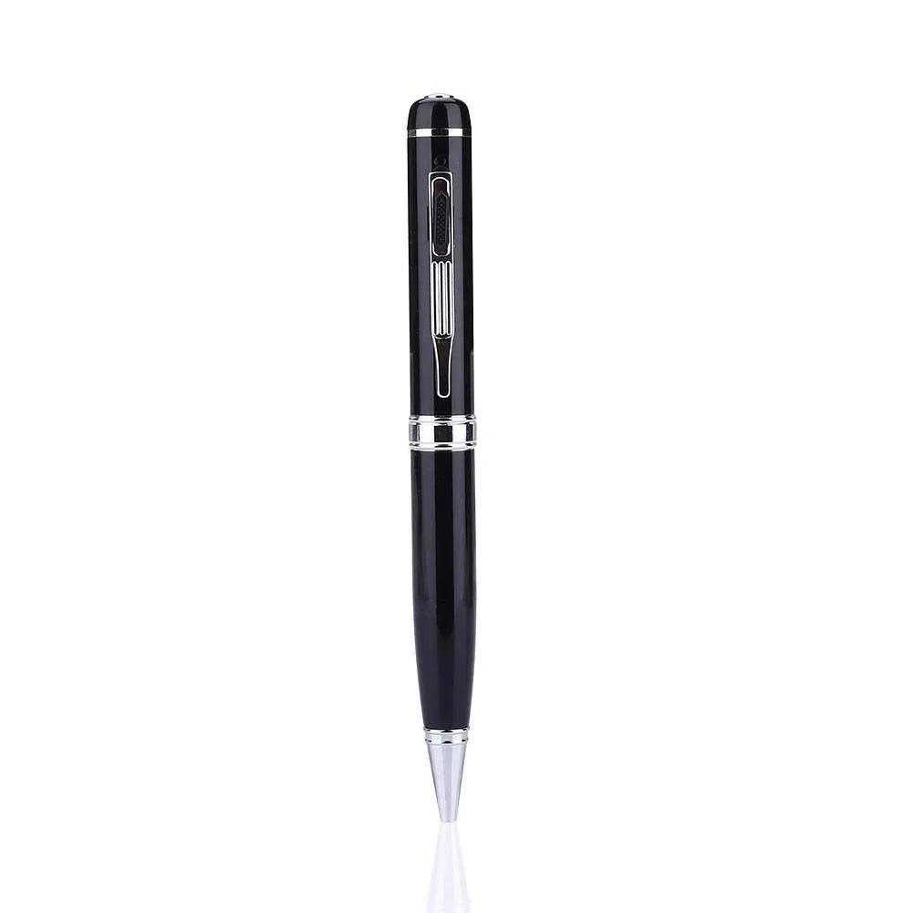 Black pen-style USB voice recorder MP3 player showing length and slim diameter