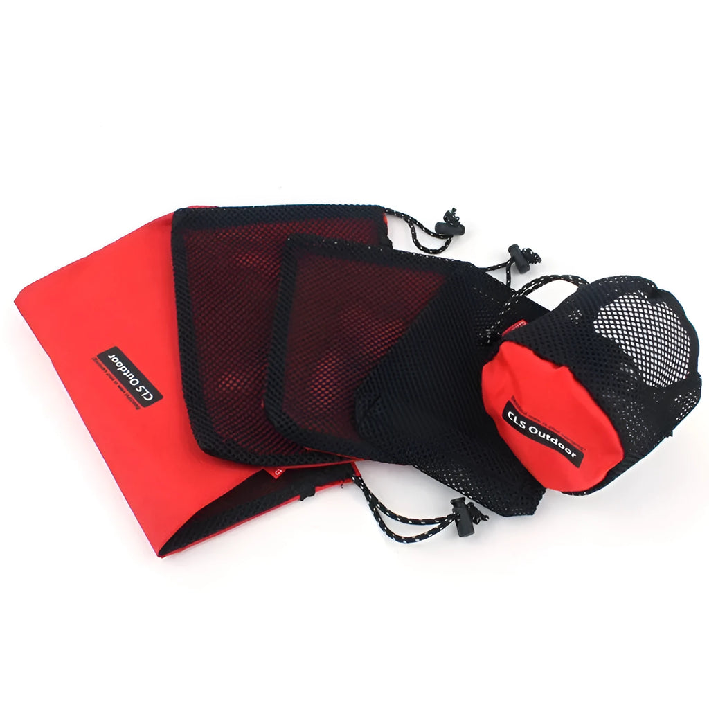 Red 5-piece Oxford cloth travel storage bag set with mesh panels and zipper closures