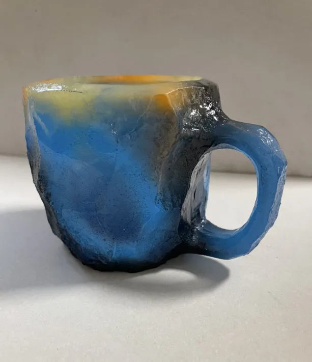 400ml resin coffee mug with mineral crystal design and handle in multiple colour options