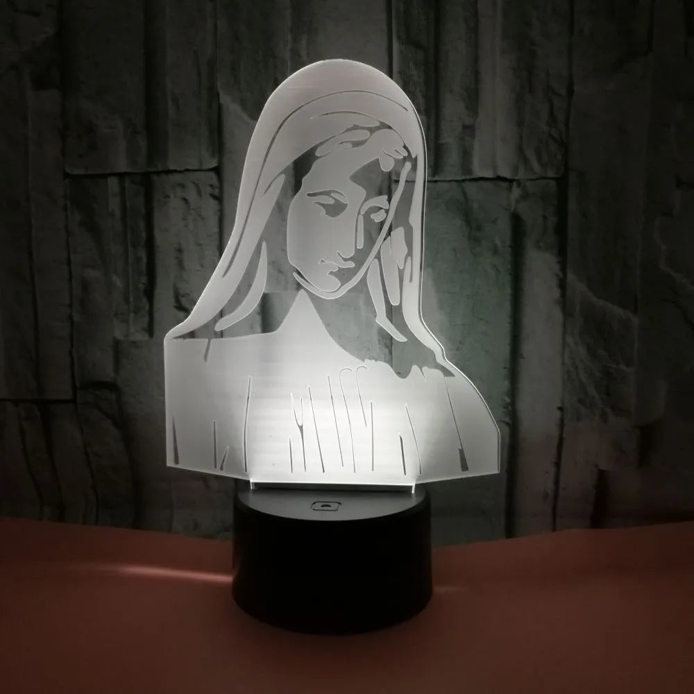 3D LED night light with laser engraved acrylic showing dual ring pattern and colourful illumination