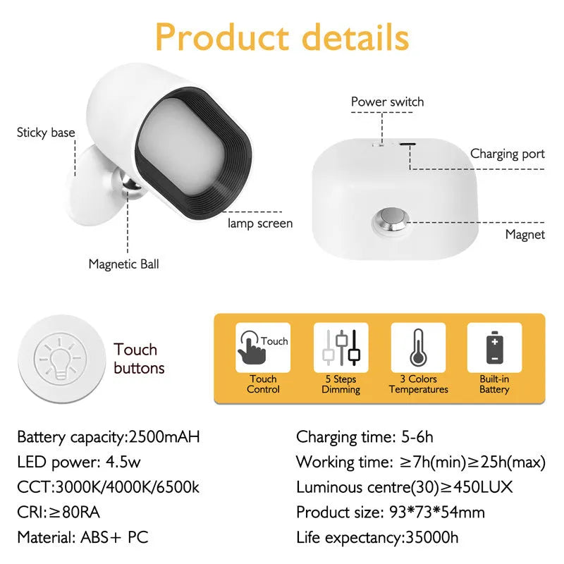 Oval white remote touch magnetic wall lamp with colour-changing LEDs on a wall
