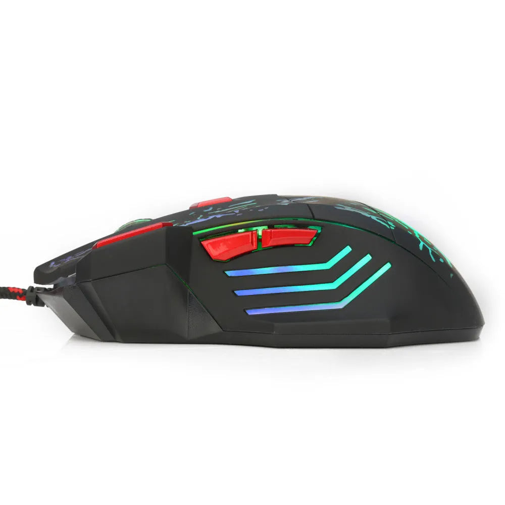 Water crack RGB wired gaming mouse with colour-changing luminous lighting and ergonomic design