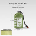 Orange portable disaster relief tent kit with sleeping bag and safety whistle for emergency shelter