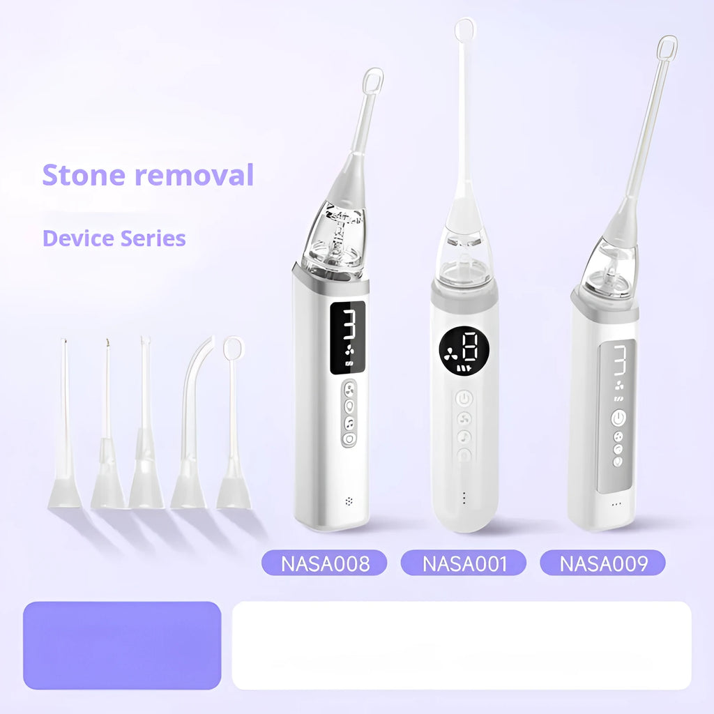 Milky white tonsil stone extractor with stainless steel tips for oral calculus removal