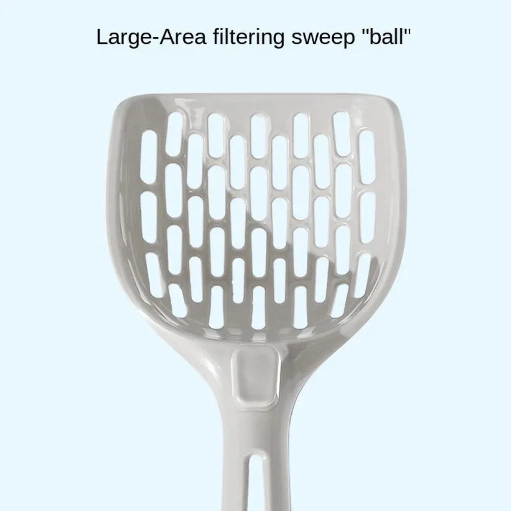 Grey plastic cat litter scoop with integrated base for self-cleaning convenience