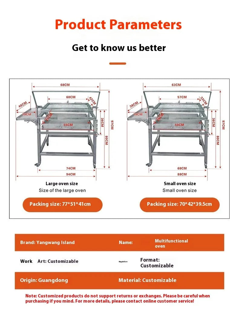 Large foldable portable charcoal BBQ grill oven for outdoor garden use.