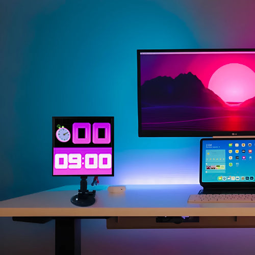32x32 pixel Bluetooth LED car display screen with aluminium frame showing colour image