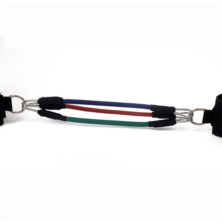 Black taekwondo leg training pull rope set with handles for explosive force development.