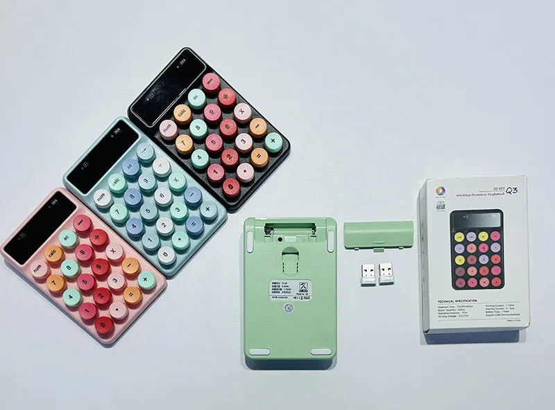 Mini portable wireless Bluetooth keyboard with mechanical-style keys in mixed colours