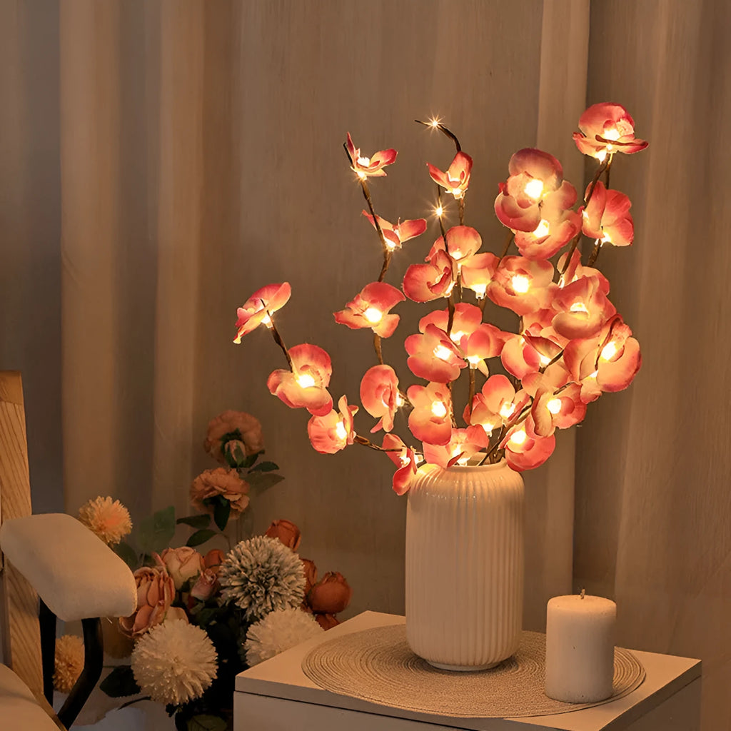 LED phalaenopsis branch decorative light with warm white illumination and battery power