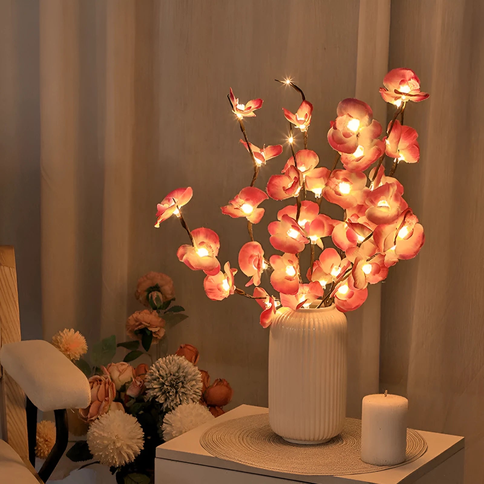 LED phalaenopsis branch decorative light with warm white illumination and battery power