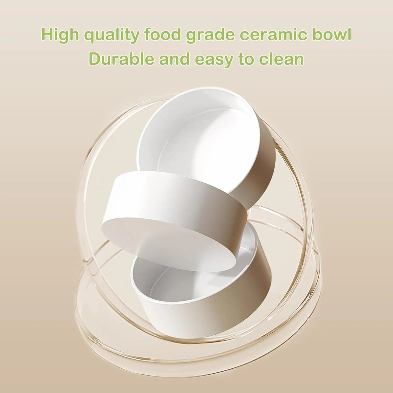 Ceramic elevated cat bowls with tilted stand and non-slip base in green, white or yellow