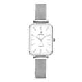 Women's quartz watch with woven steel belt, 34mm alloy case, rose gold or silver finish, 30m waterproof