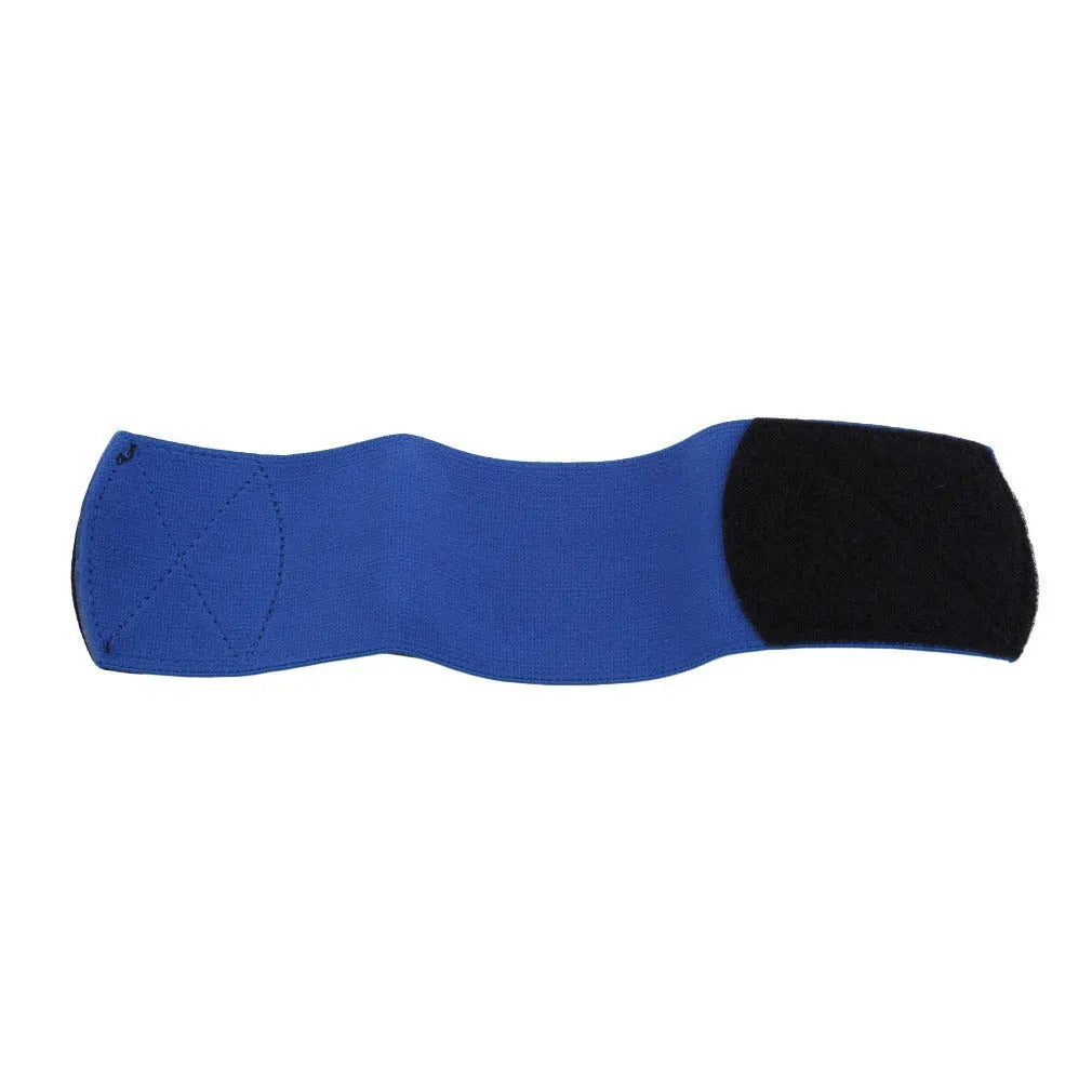 Football shin guard magic tape belt in red colour showing 25cm rubber strip