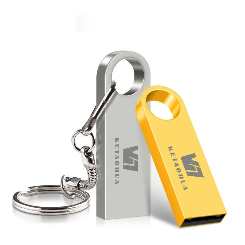Metal car-shaped USB flash drive in silver, gold, rose gold, or black, showing compact size and USB connector.