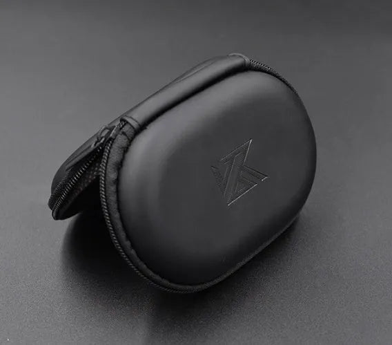 Black leather oval-shaped earphone storage case for EDX PRO and similar models.