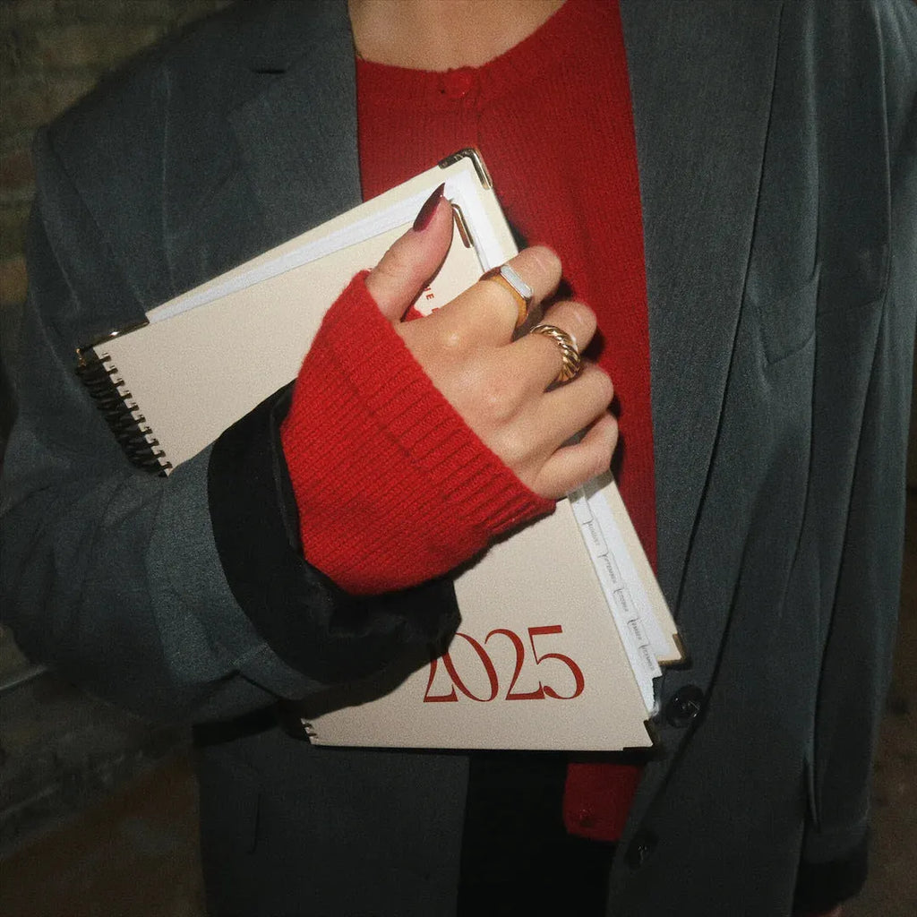 Cherry red daily schedule coil notebook with flat-opening coil binding