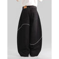Black straight leg trousers in polyester denim fabric with micro-elastic properties for casual wear