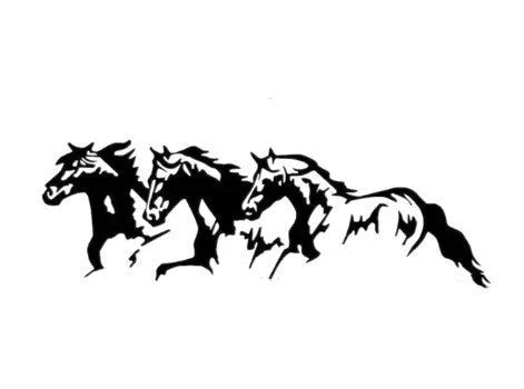 Black, white, red, and blue steed design car decal sticker measuring 25 by 8 centimetres