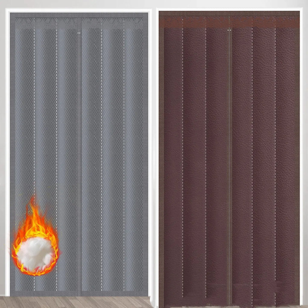 New Chinese style cotton door curtain with magnetic strip seal in grey diamond lattice pattern.