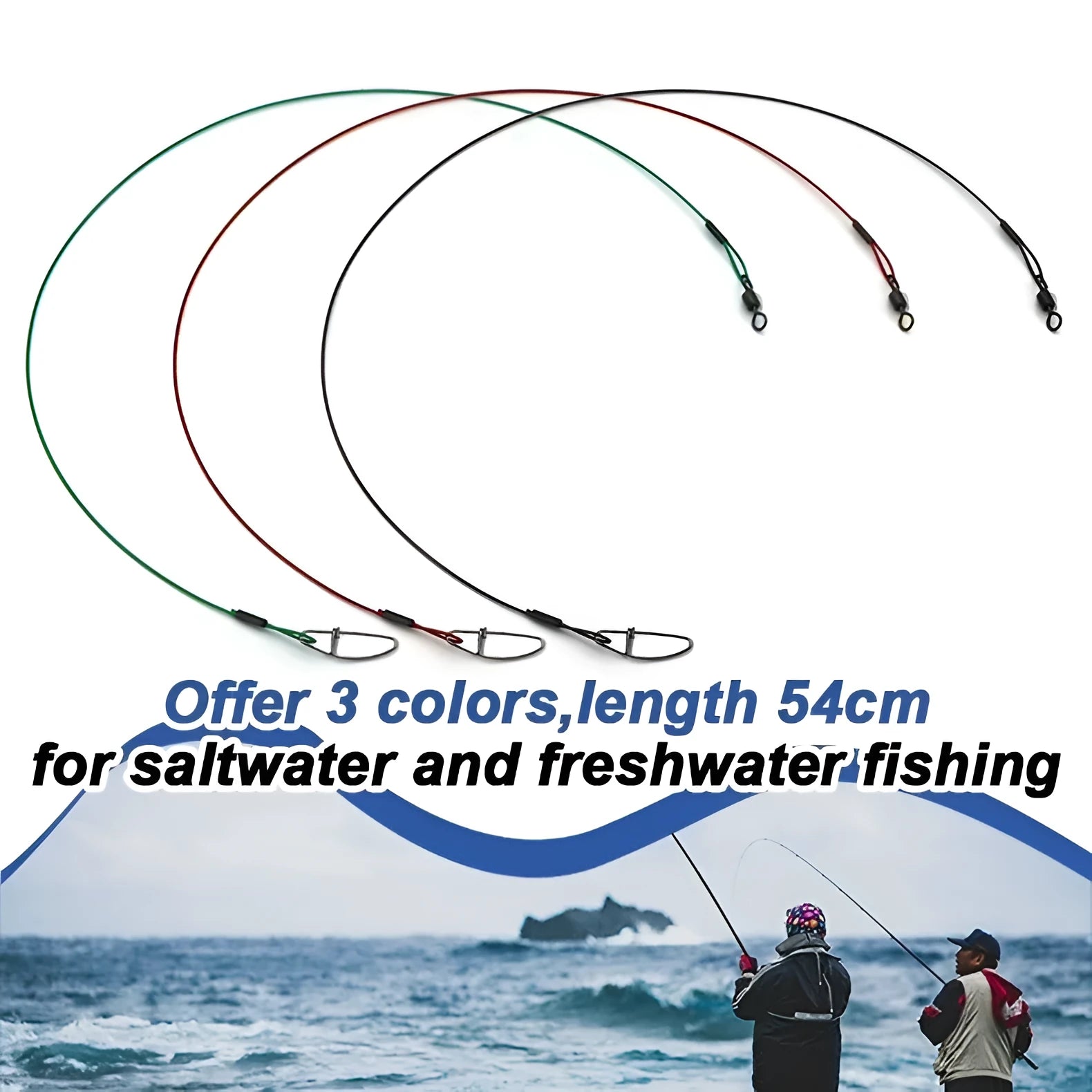 Anti-bite steel wire fishing accessories with double buckle pin in 54cm length