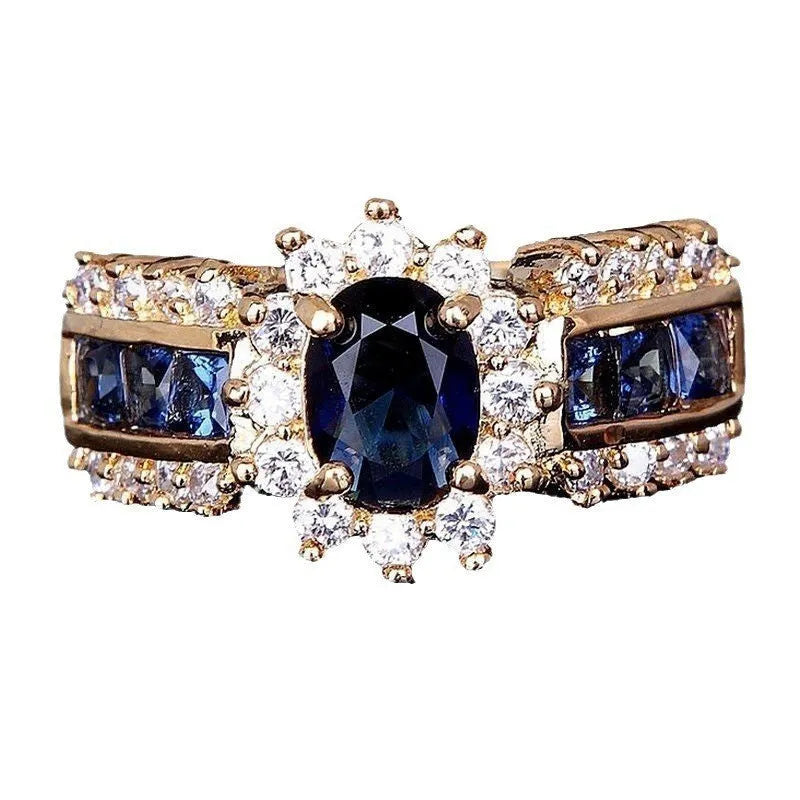 Unisex zinc alloy fashion ring with sunflower blue diamond, square blue zircon, or square purple zircon design options