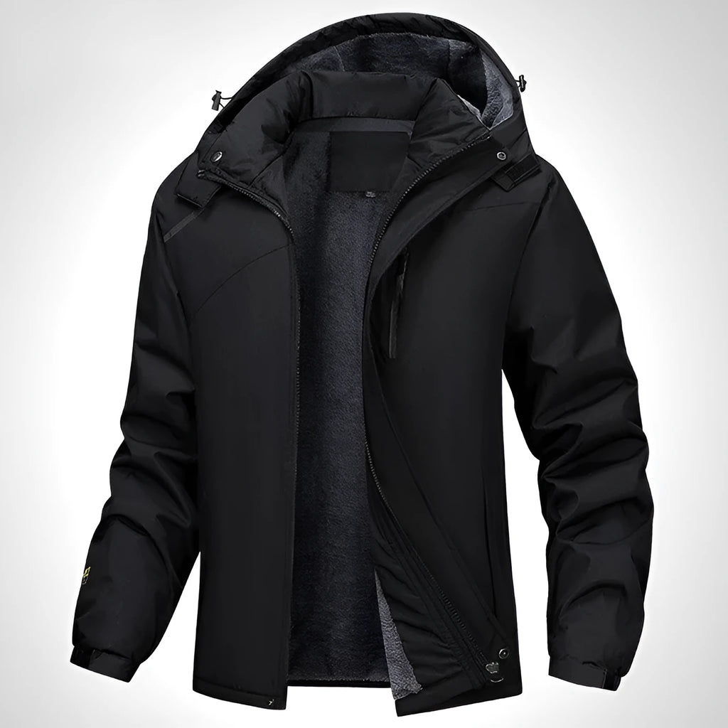 Men's plus size hooded winter coat in Army Green colour showing loose fit and front zip.