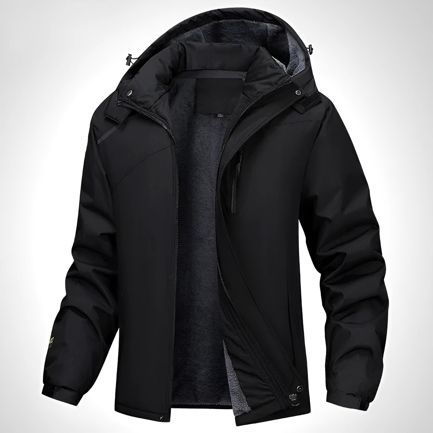 Men's plus size hooded winter coat in Army Green colour showing loose fit and front zip.