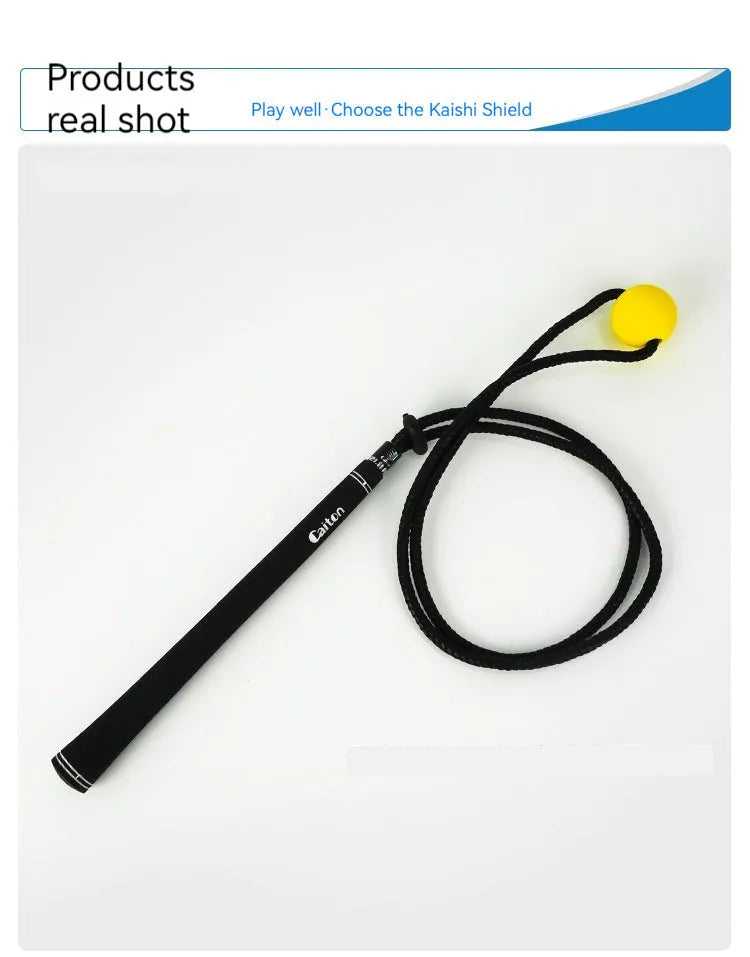 Black silicone elastic golf swing correction rope trainer for action practice.