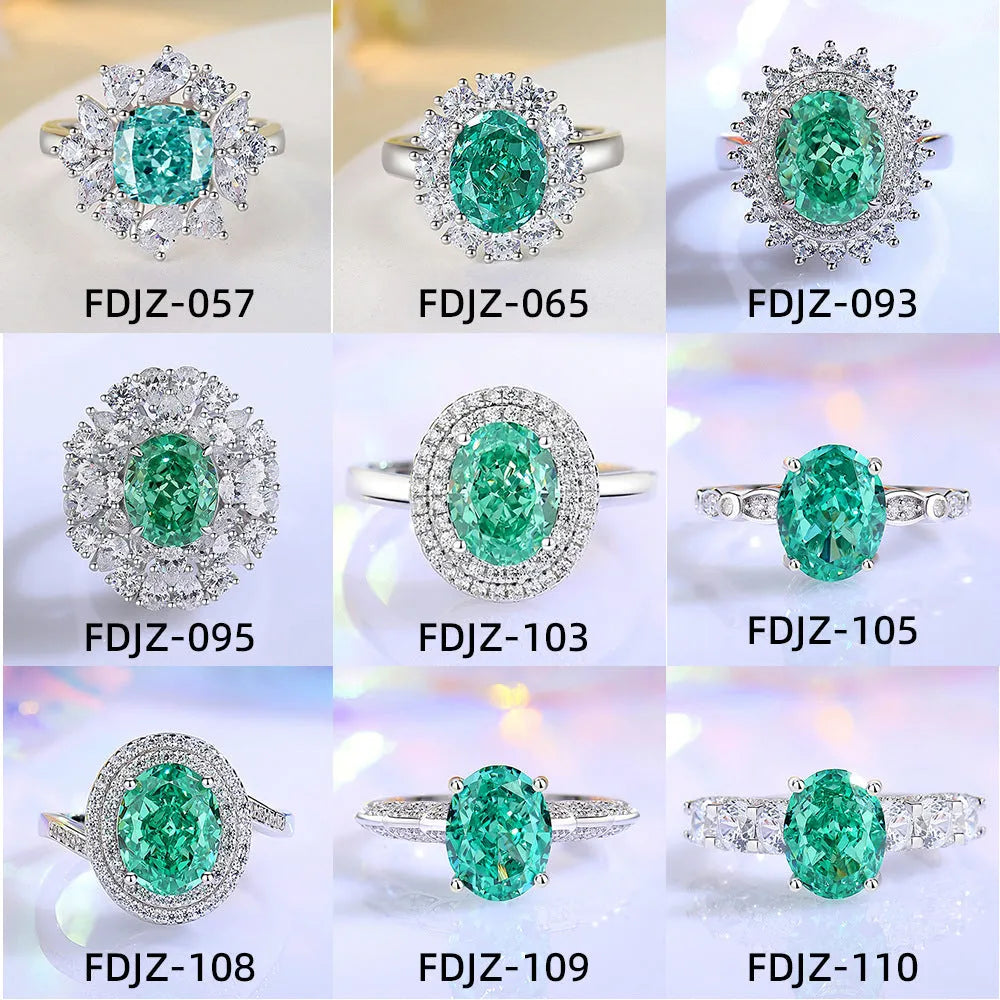 Women's S925 sterling silver ring with an inlaid green emerald Palaibahao and high carbon diamond accents on a geometric band.