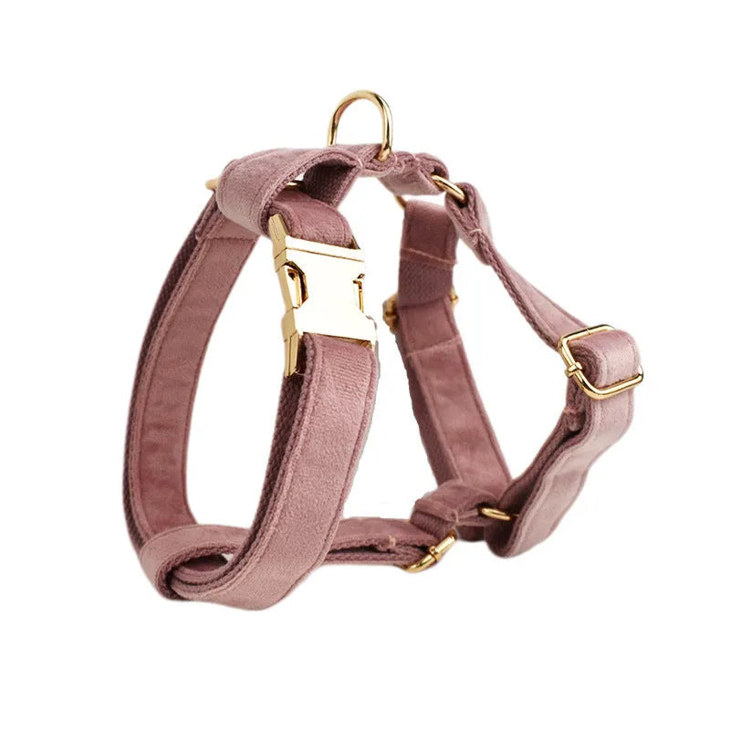 Light purple pink velvet dog collar set with matching leash and bowknot accessory