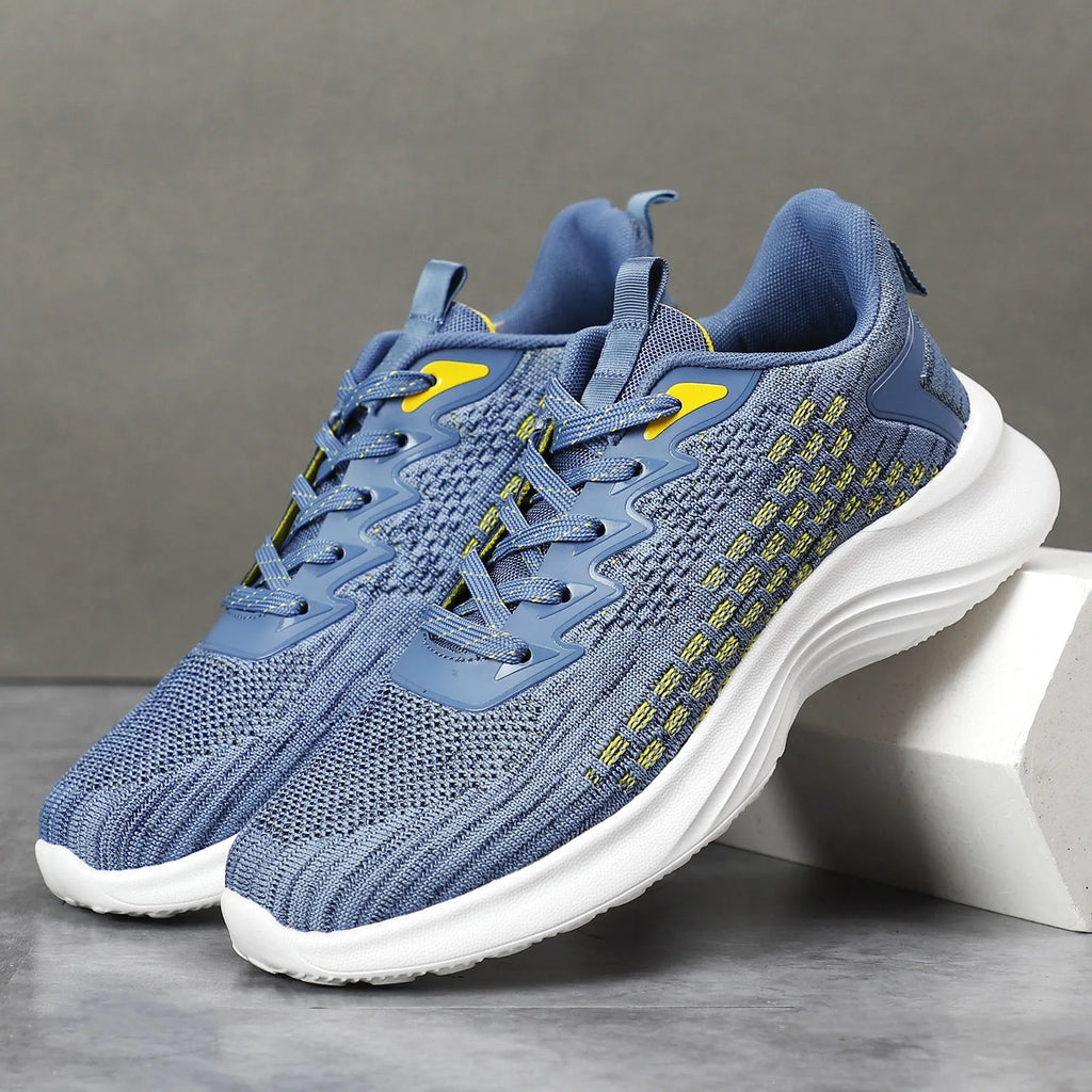 Women's Lavender Purple Flyknit running shoes with striped pattern and mesh upper on EVA sole.