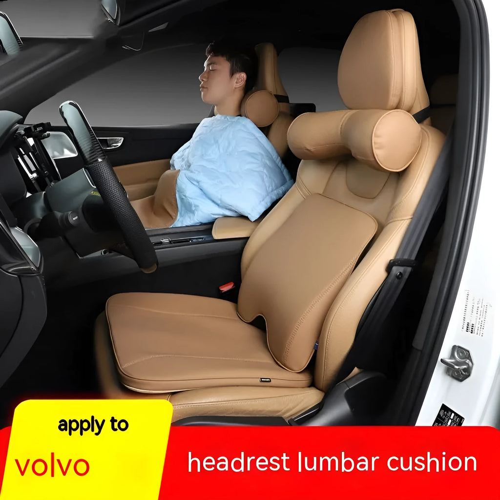 Car headrest neck pillow with lumbar support cushion in brown colour for Volvo vehicle seats