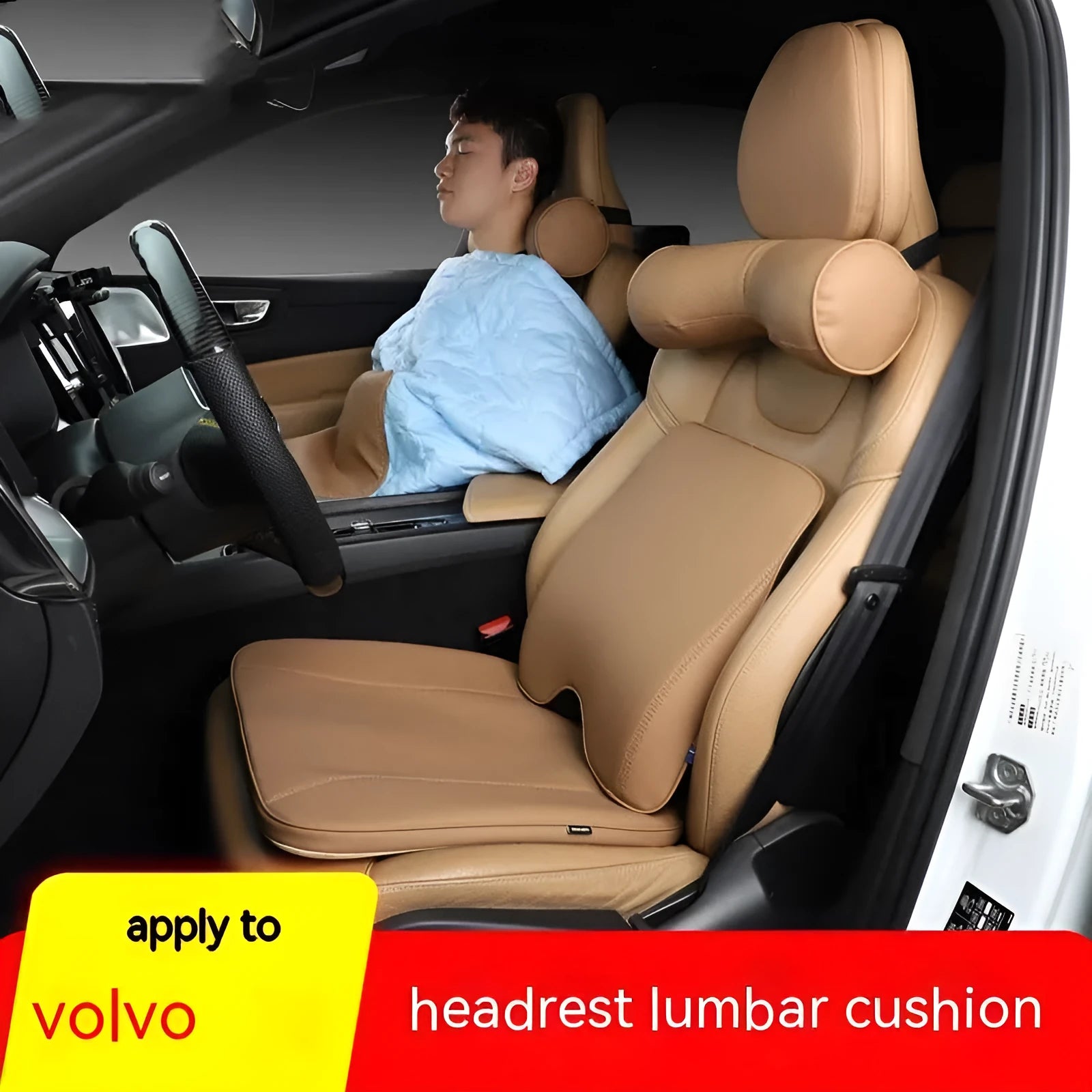 Car headrest neck pillow with lumbar support cushion in brown colour for Volvo vehicle seats