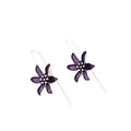 Purple flower-shaped alloy earrings with electroplated finish and butterfly clasps
