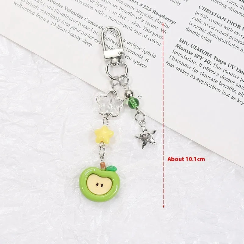 Fruit pattern plastic mobile phone keychain pendant with apple and strawberry designs