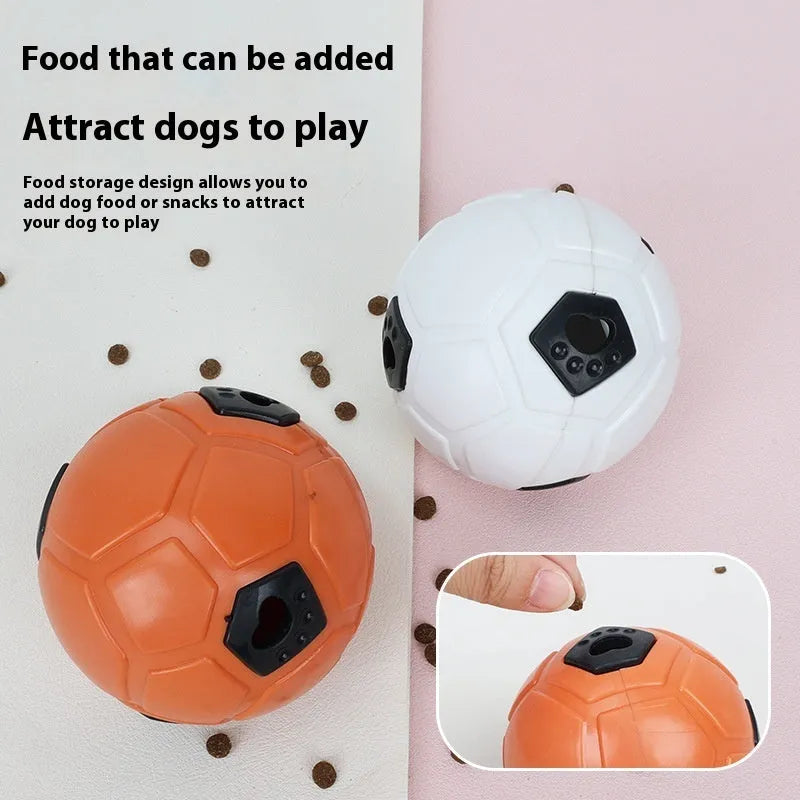 Orange and white TPR dog toy ball for chewing and teeth cleaning, shown in hollow and dental stick styles.