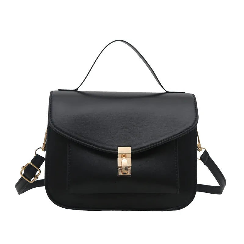 PU leather messenger bag in horizontal square shape with crossbody strap and document compartment