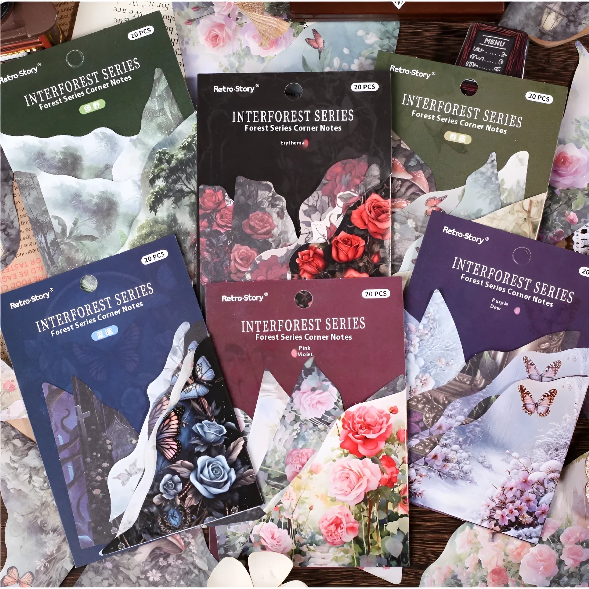 Pack of colourful DIY bookmarks and hand account notes with printed designs in six colour variations.