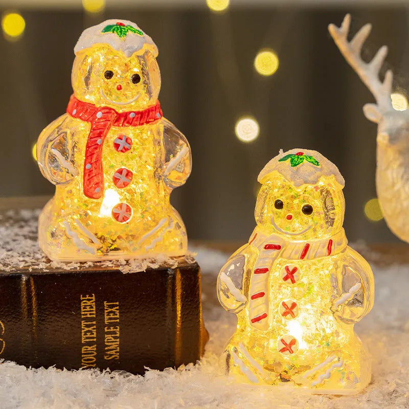 Glowing Christmas gingerbread man snowman ornament with LED light in modern simplicity style