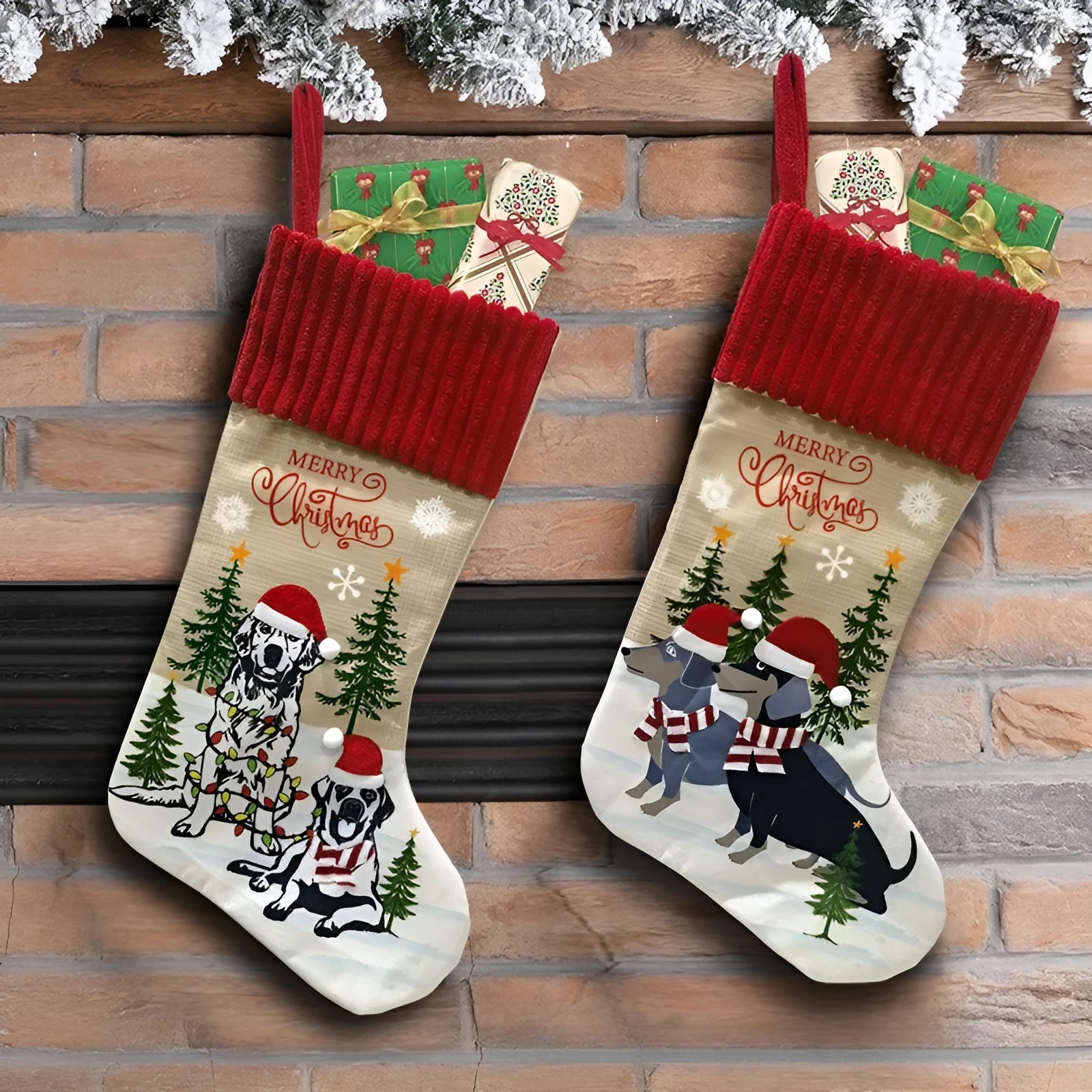 Cloth Christmas pendant with pet socks design measuring 46 by 28 centimetres