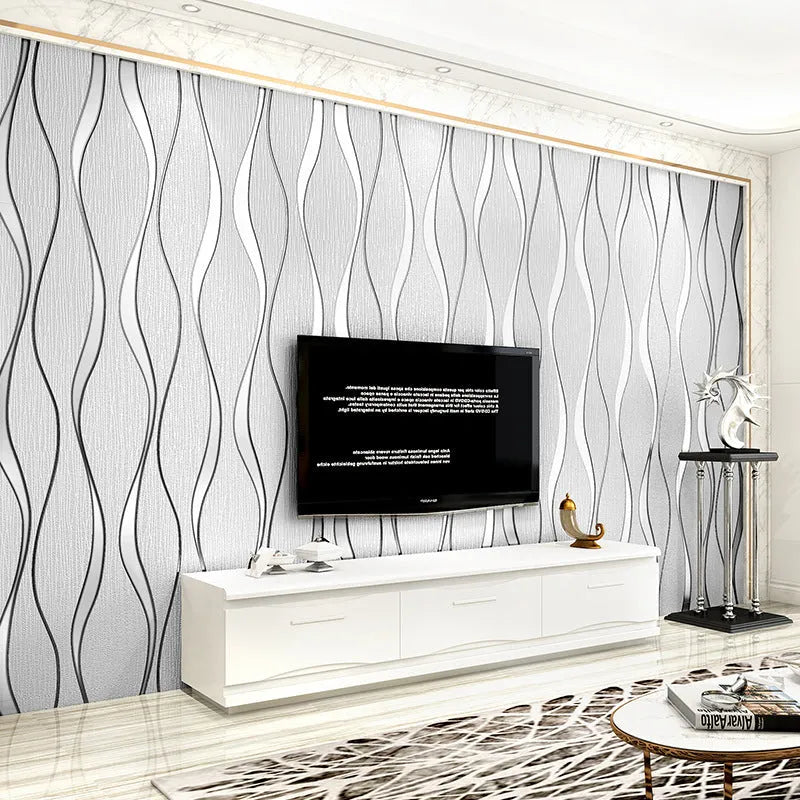 Curve stripe 3D decorative wallpaper roll in dark brown deerskin velvet texture