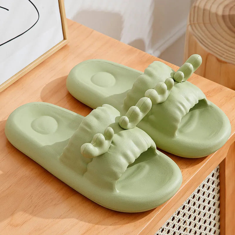 Deer horn pattern flip-flop slippers with non-slip EVA sole in white, light yellow, green, or dark grey