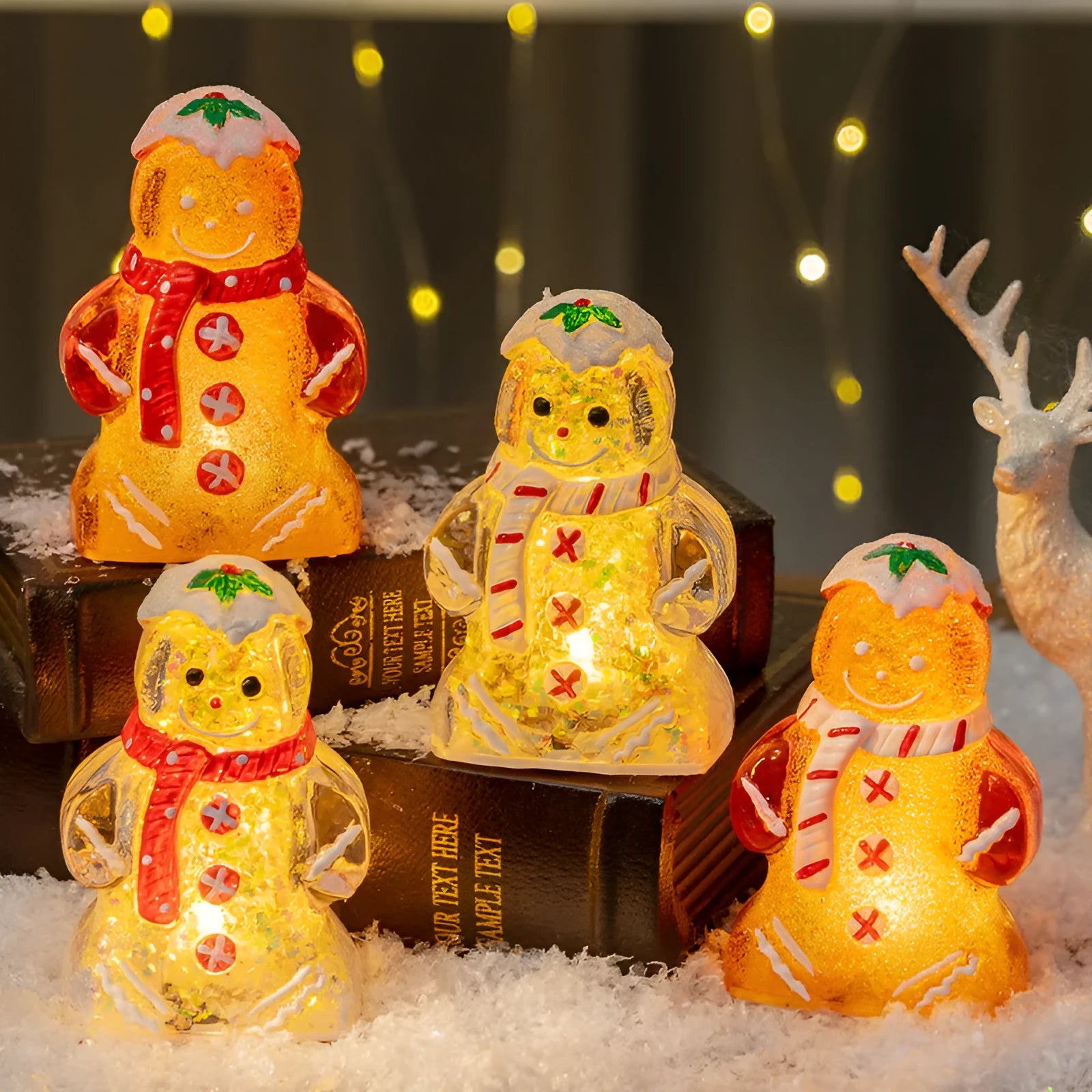 Glowing Christmas gingerbread man snowman ornament with LED light in modern simplicity style