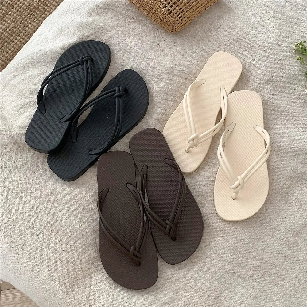 PVC casual flip flops with toe covering design in pink, beige, coffee, dark blue or black-white colours