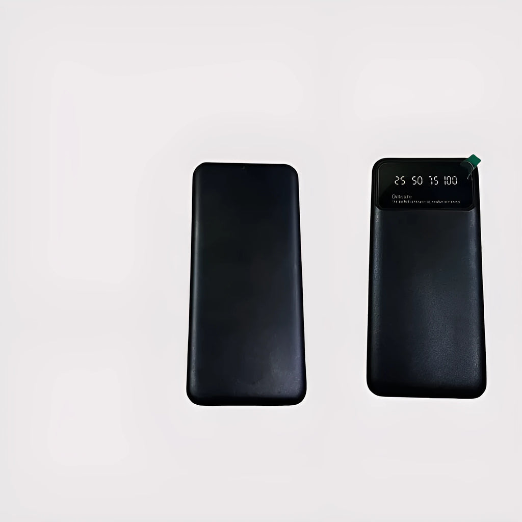 Black ultra-thin power bank with 10000mAh capacity showing fast charging capability