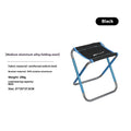 Black aluminium alloy folding stool in a folded and unfolded state, showing ethnic style details.