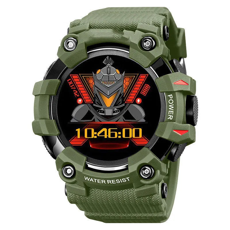 Blue multi-function smart watch with 56mm round touch screen display on a TPU strap